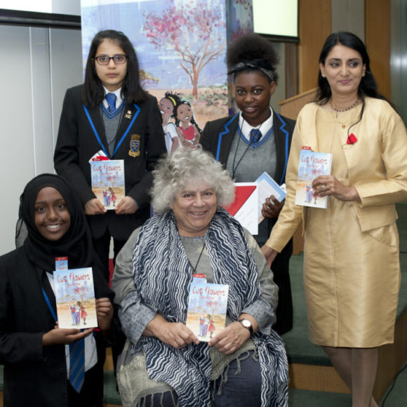 Miriam Margolyes, Aneeta Prem , cut flowers, fgm, freedom charity GEORGE DIXON ACADEMY